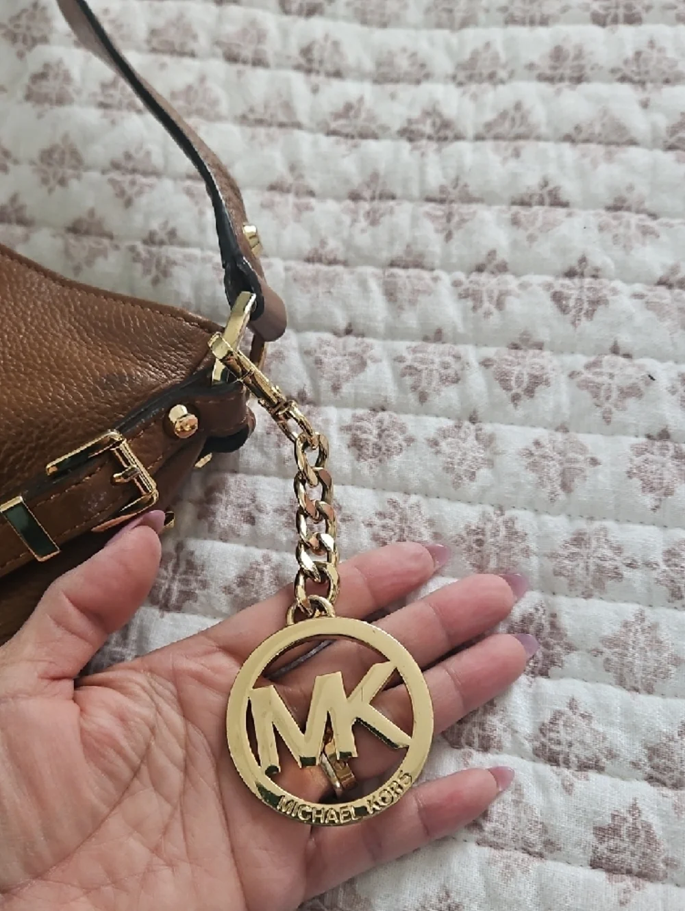 Michael Kors Cognac Pebbled Leather Hobo with Gold Logo Charm - Picture 5 of 14